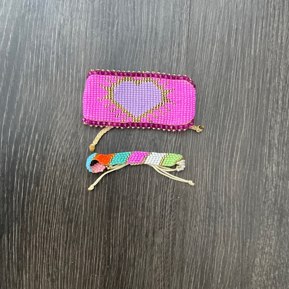 Pink and Purple Beaded Bracelet Set